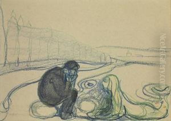 Melancholy Man And Mermaid Oil Painting by Edvard Munch