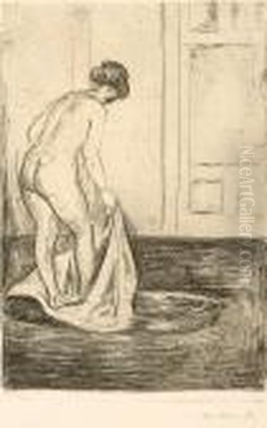 Woman Taking A Bath Oil Painting by Edvard Munch