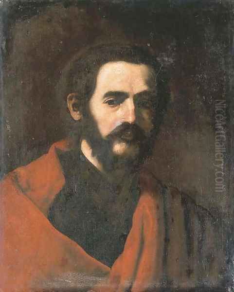 Portrait of a bearded man, bust-length, in a red cloak Oil Painting by Jusepe de Ribera