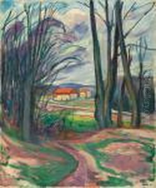 Landschaft In Skoyen Oil Painting by Edvard Munch