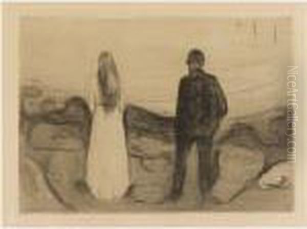 The Two Human Beings. The Lonely Ones Oil Painting by Edvard Munch