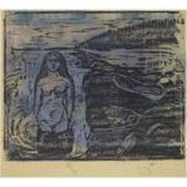 Woman Bathing Oil Painting by Edvard Munch