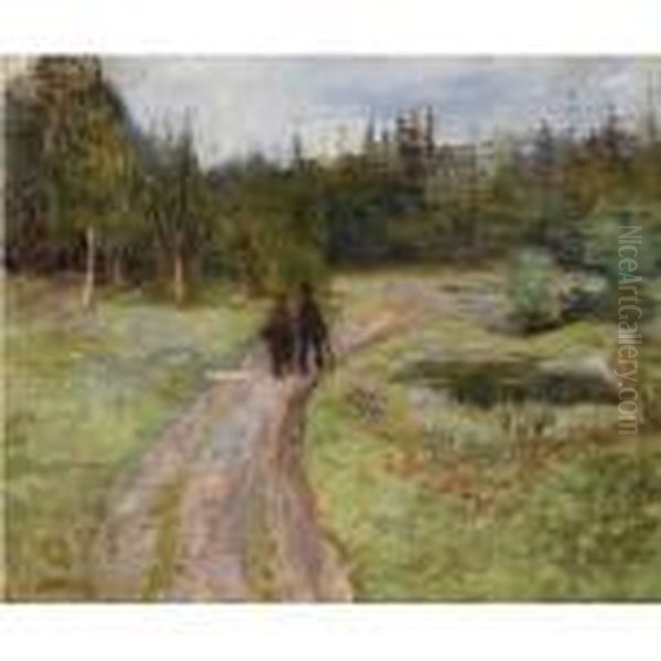 To Pa Vei Mot Skogen (couple On The Path To The Forest) Oil Painting by Edvard Munch