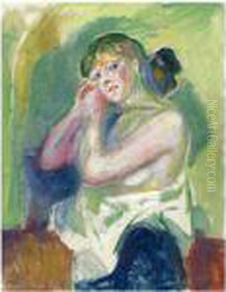 Halvakt (nude Half Figure) Oil Painting by Edvard Munch