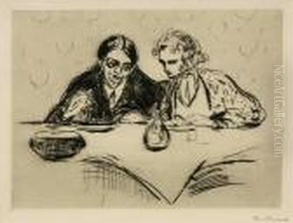 Evening Meal Oil Painting by Edvard Munch