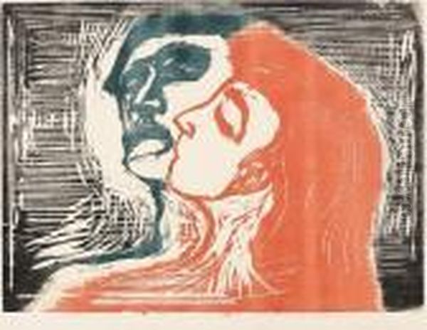 Head By Head Oil Painting by Edvard Munch