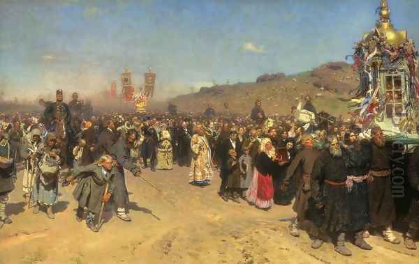 A Religious Procession in the Province of Kursk, 1880-83 Oil Painting by Ilya Efimovich Efimovich Repin