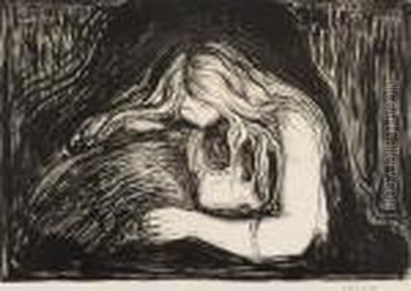 Vampire Ii 1895 1895 Oil Painting by Edvard Munch