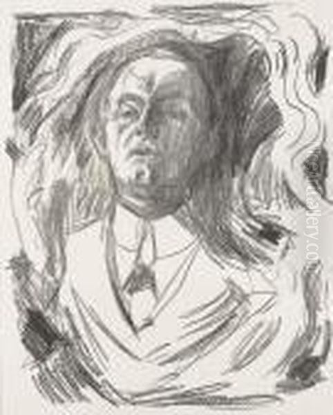 Self-portrait With A Cigar Oil Painting by Edvard Munch