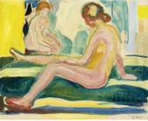 Seated Female Nudes Oil Painting by Edvard Munch