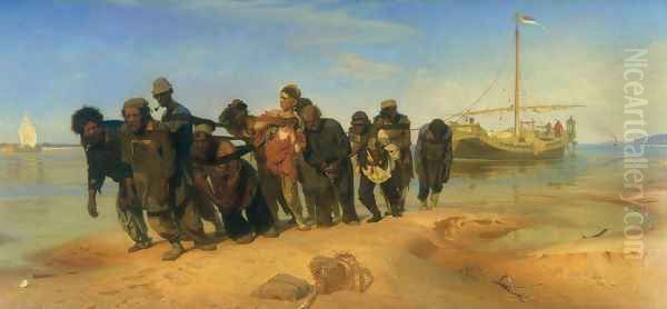 Convicts pulling a boat along the Volga River, Russia, 1873 Oil Painting by Ilya Efimovich Efimovich Repin