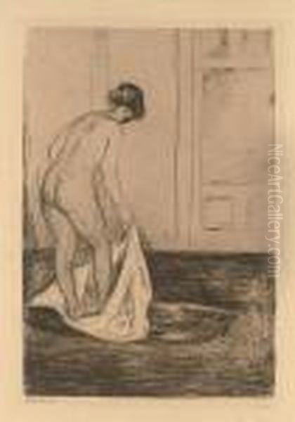 Woman Taking A Bath Oil Painting by Edvard Munch