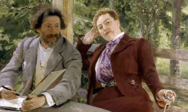 Double Portrait of Natalia Nordmann and Ilya Repin Oil Painting by Ilya Efimovich Efimovich Repin