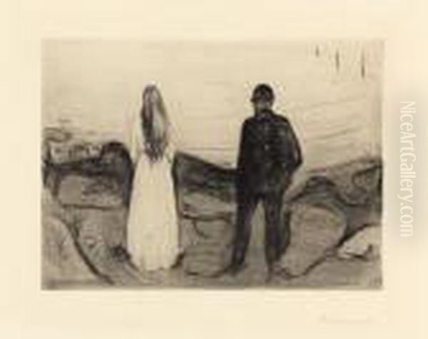 Zwei Menschen - Die Einsamen Oil Painting by Edvard Munch