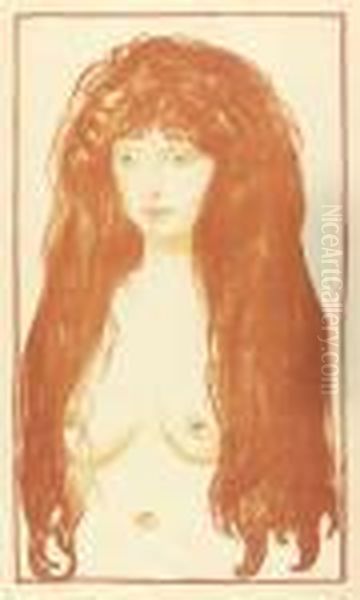 Madchen Mit Langen Roten Haaren Und Grunen Augen - Oil Painting by Edvard Munch