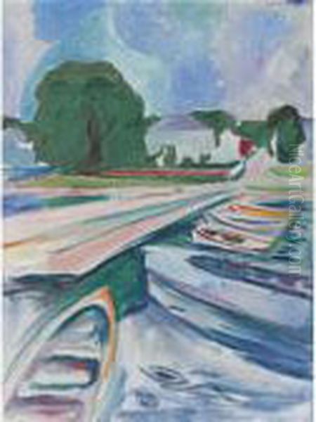 Rowboats At Asgardstrand Oil Painting by Edvard Munch