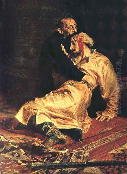 Ivan the Terrible and His Son Ivan on November 16, 1581 [detail] 2 Oil Painting by Ilya Efimovich Efimovich Repin