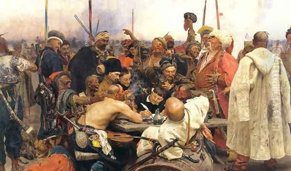 Reply of the Zaporozhian Cossacks to Sultan Mehmed IV of Turkey Oil Painting by Ilya Efimovich Efimovich Repin