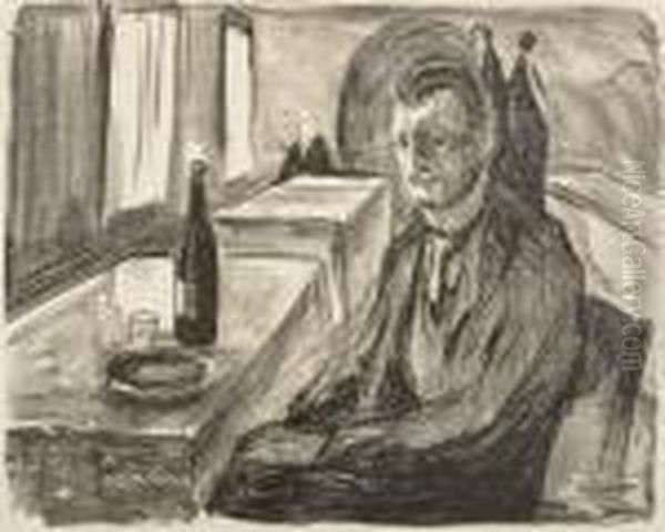 Self-portrait With A Bottle Of Wine Oil Painting by Edvard Munch