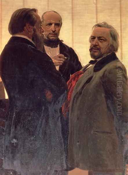 Vladimir Odoevsky (1803-69), Mily Balakirev (1837-1910) and Mikhail Ivanovich Glinka (1804-57), 1890s Oil Painting by Ilya Efimovich Efimovich Repin