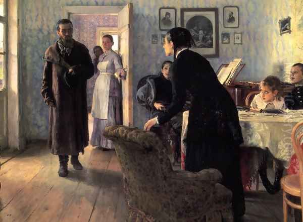 Unexpected Visitors (or They did not Expect Him) Oil Painting by Ilya Efimovich Efimovich Repin