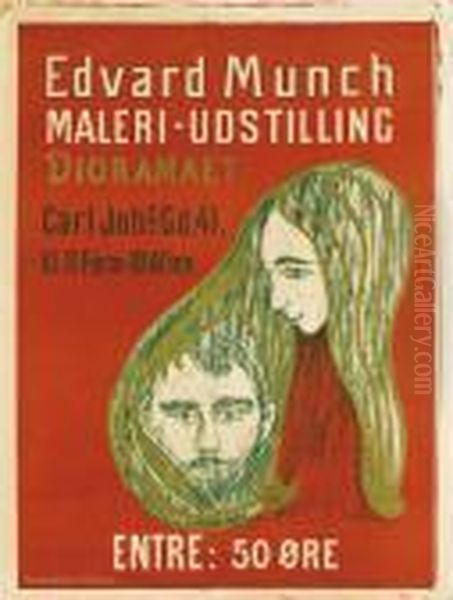 Poster: Man's Head In Woman's Hair Oil Painting by Edvard Munch