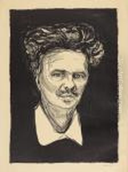 Portrait August Strindberg Oil Painting by Edvard Munch