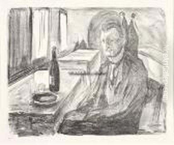 Selvportrett Ved Vinen Oil Painting by Edvard Munch