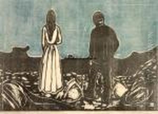 To Mennesker. De To Ensomme Oil Painting by Edvard Munch