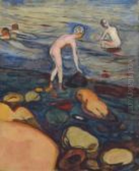 Badende Oil Painting by Edvard Munch