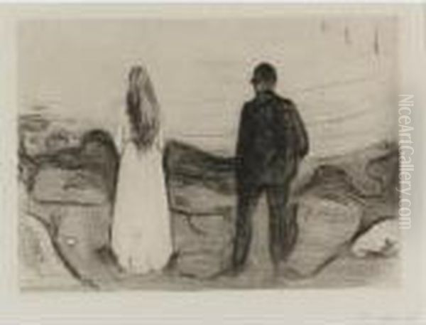 Two Human Beings, The Lonely Ones (woll 13) Oil Painting by Edvard Munch