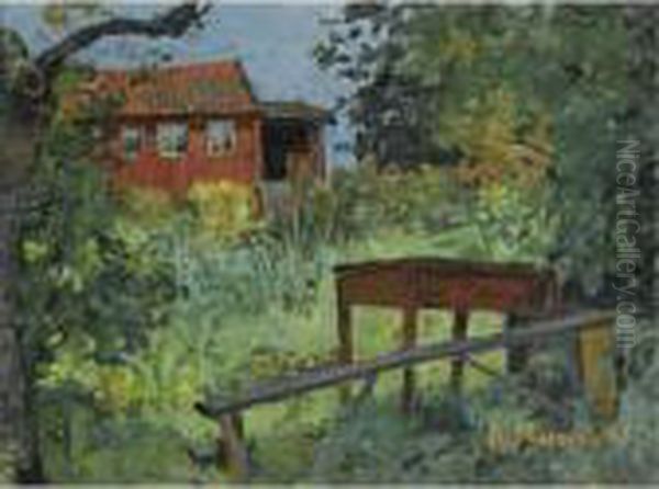 Hage Med Rodt Hus (garden With Red House) Oil Painting by Edvard Munch