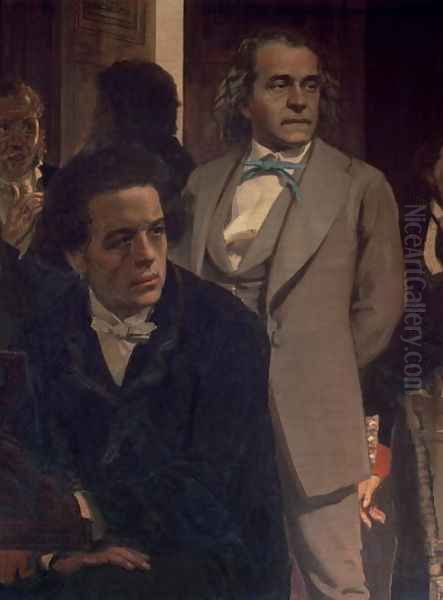 Anton Grigoryevich Rubinstein (1829-94) and Alexander Nikolayevich Serov (1820-71), from Slavonic Composers, 1890s (detail) Oil Painting by Ilya Efimovich Efimovich Repin