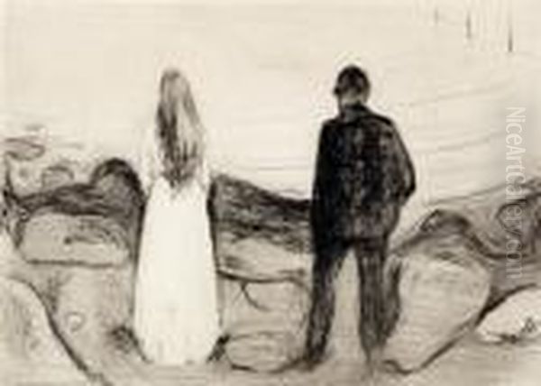 Two Human Beings. The Lonely Ones 1894 Oil Painting by Edvard Munch