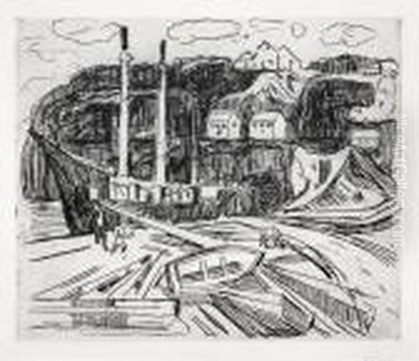 Ship Being Scrapped Ca.1916 Oil Painting by Edvard Munch