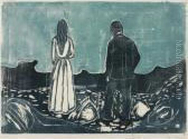 Two Human Beings, The Lonely Ones Oil Painting by Edvard Munch