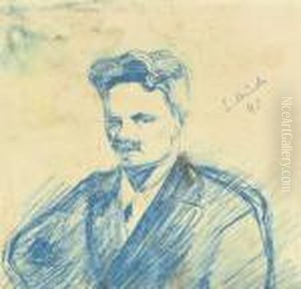 Portrait Of August Strindberg Oil Painting by Edvard Munch