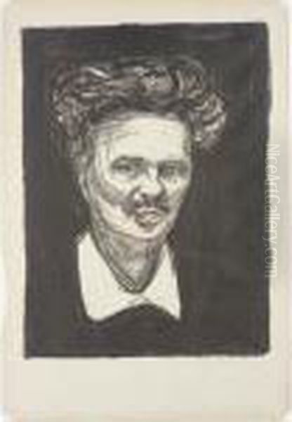 August Strindberg (woll 66 Iv, Schiefler 77) Oil Painting by Edvard Munch