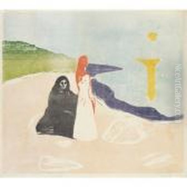 Two Women On The Shore (woll 133 Vi 2, Schiefler 117) Oil Painting by Edvard Munch