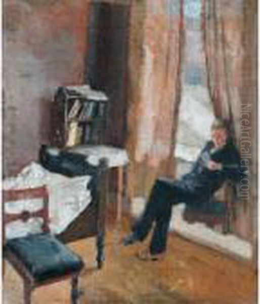 Andreas Leser (andreas Reading) Oil Painting by Edvard Munch