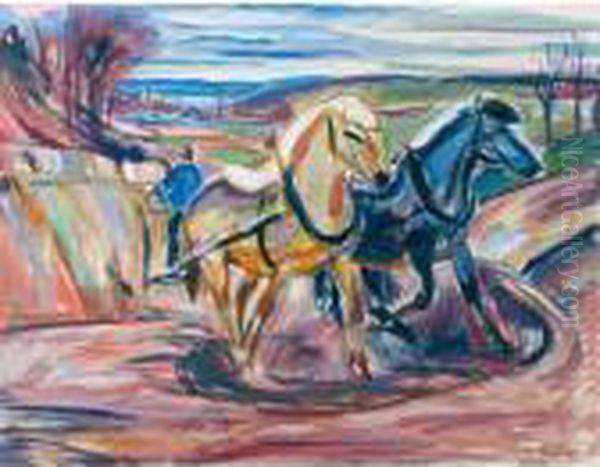 Horses Oil Painting by Edvard Munch