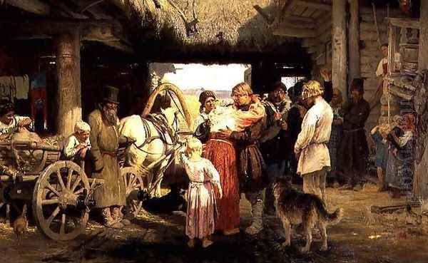 The Leave-Taking of the New Recruit, 1879 Oil Painting by Ilya Efimovich Efimovich Repin