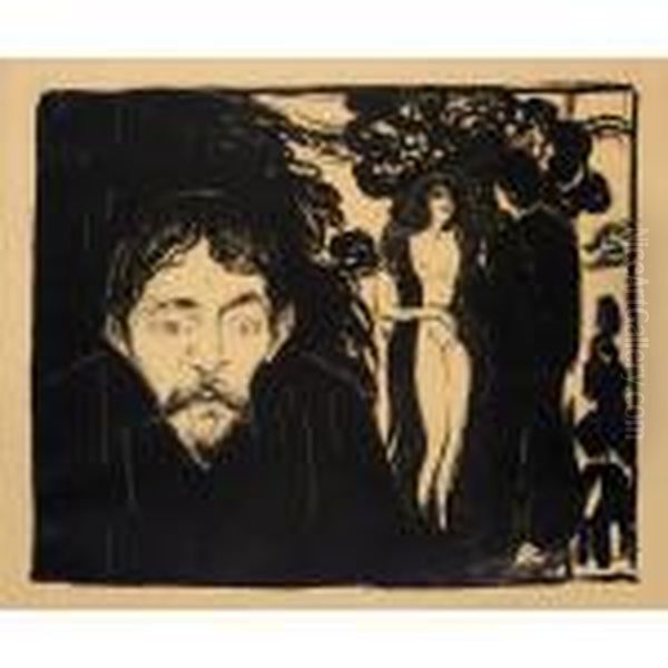 Jealousy Ii (woll 69b) Oil Painting by Edvard Munch