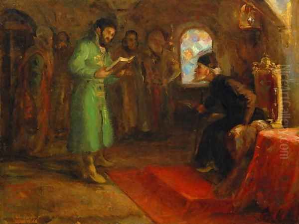 Boris Godunov with Ivan the Terrible Oil Painting by Ilya Efimovich Efimovich Repin