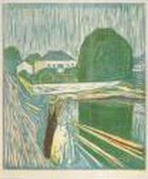 The Girls On The Bridge (woll 628 Ii; Schiefler 488) Oil Painting by Edvard Munch