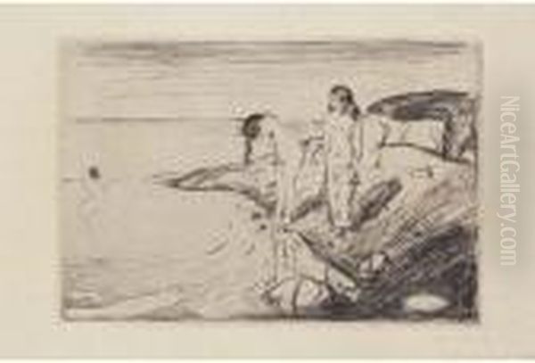 Women Bathing Oil Painting by Edvard Munch