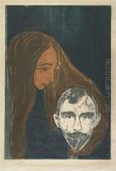 Mannerkopf In Frauenhaar Oil Painting by Edvard Munch