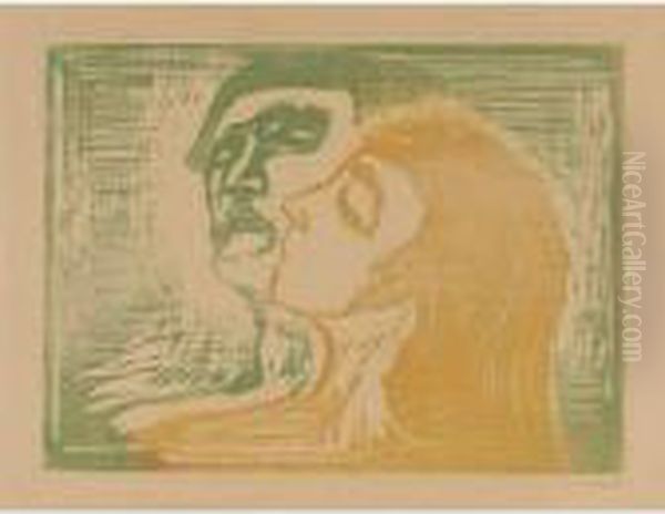 Head By Head (kopf Bei Kopf) (w. 268; S. 230) Oil Painting by Edvard Munch