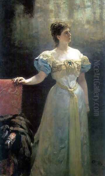 Portrait of Princess Maria Klavdievna Tenisheva, patroness of the arts, philanthropist and enamel artist Oil Painting by Ilya Efimovich Efimovich Repin