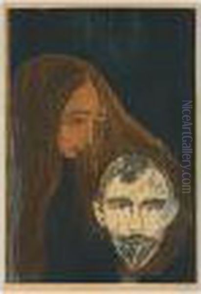 Man's Head In Womans Hair (w. 89; Sch. 80) Oil Painting by Edvard Munch